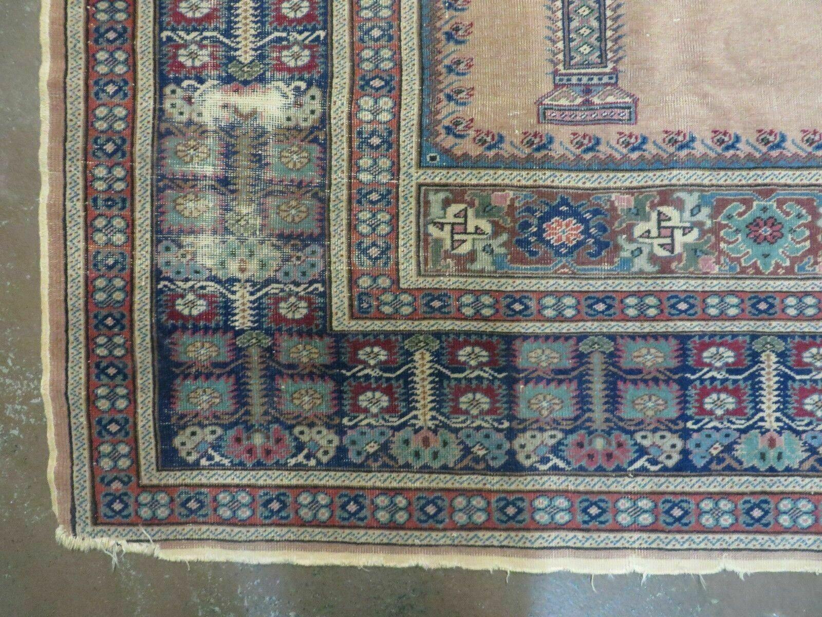 4' X 6' Antique Handmade Turkish Mehrab Prayer Wool Rug Lantern Beautiful