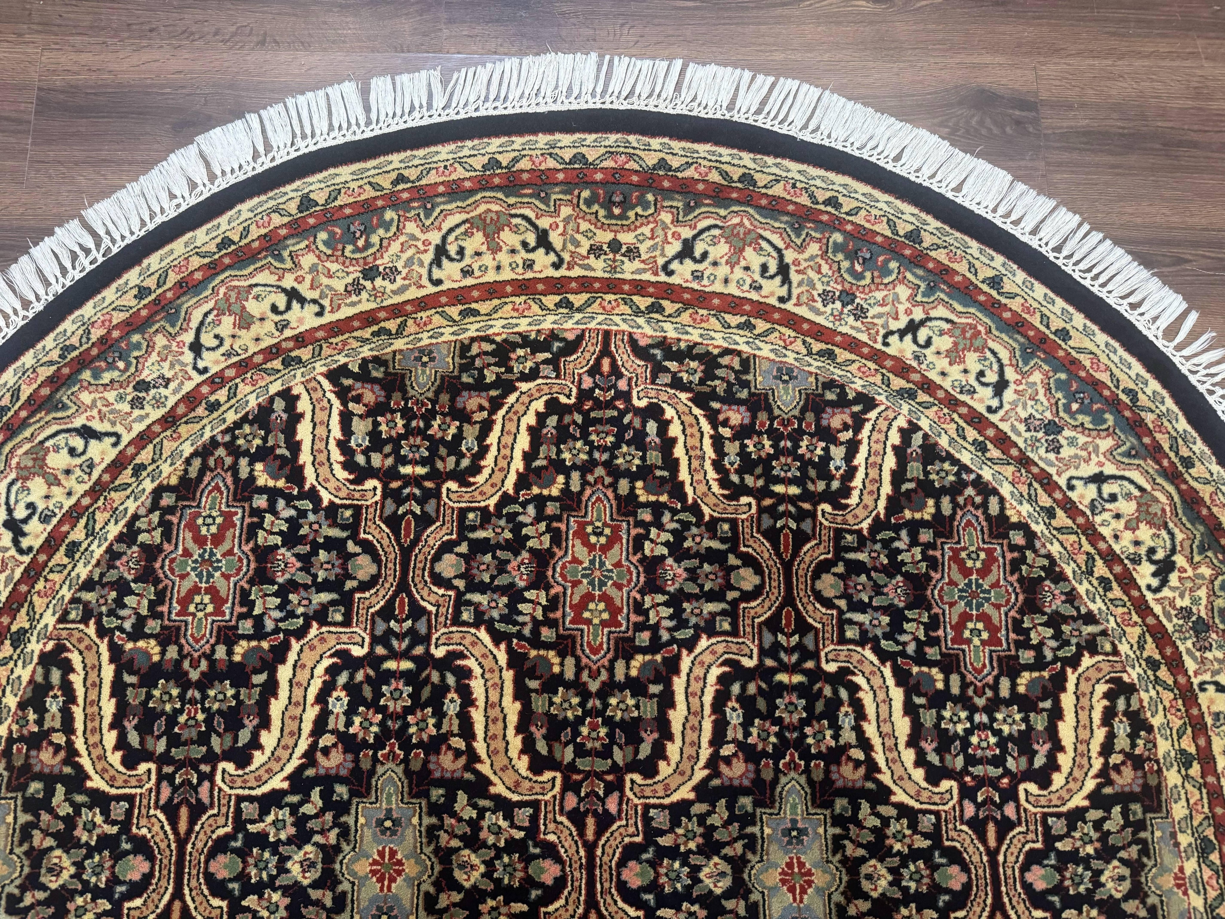 Round Indo Persian Rug 6x6, Indian Bidjar Rug, Navy Blue and Beige