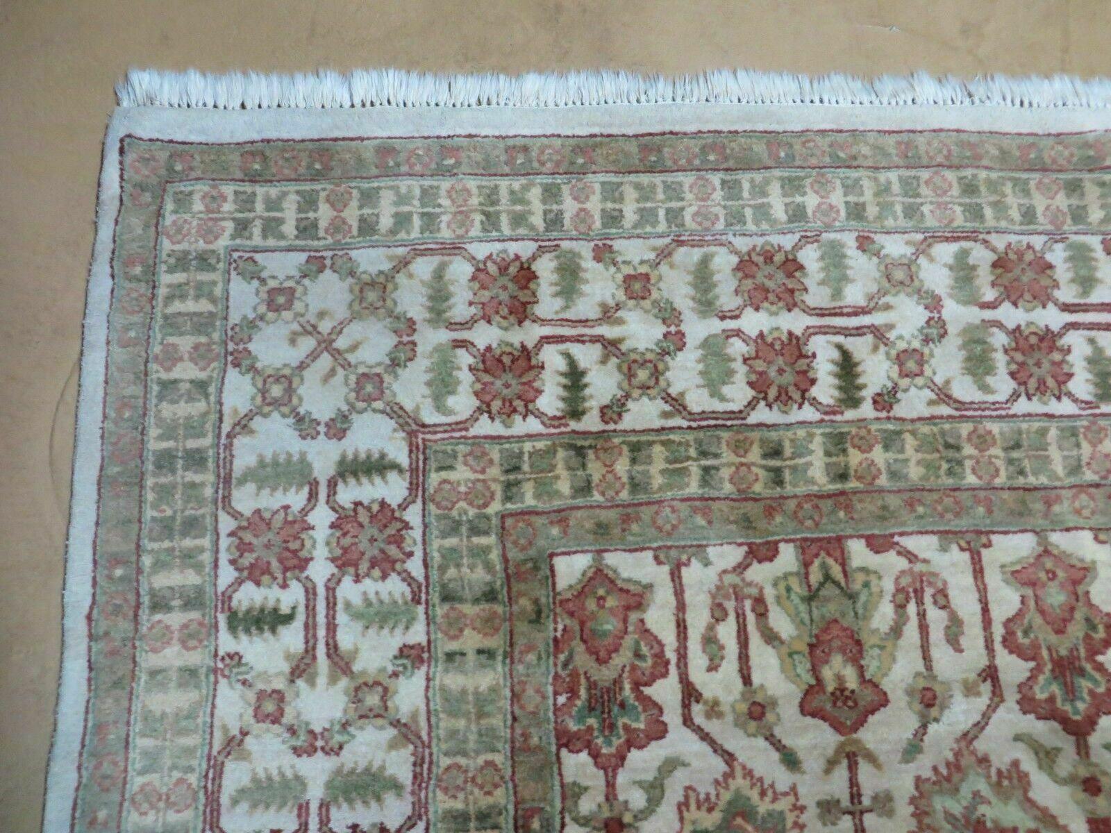 8' 5" X 12' Handmade India Agra Floral Oriental Wool Rug Tea Washed Carpet Nice