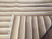 Indian Striped Blanket 6x9, Large Indo Kilim Area Rug, Earthern Tones Woolen Hand-Woven Flatweave South American Style Queen Size Bedspread