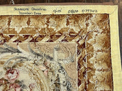 Aubusson Rug 9x12, Elegant Savonnerie Carpet 9 x 12 ft, Beige Ivory Tan, Floral, Flatweave Wool Handmade Area Rug 9 x 12 ft, European French