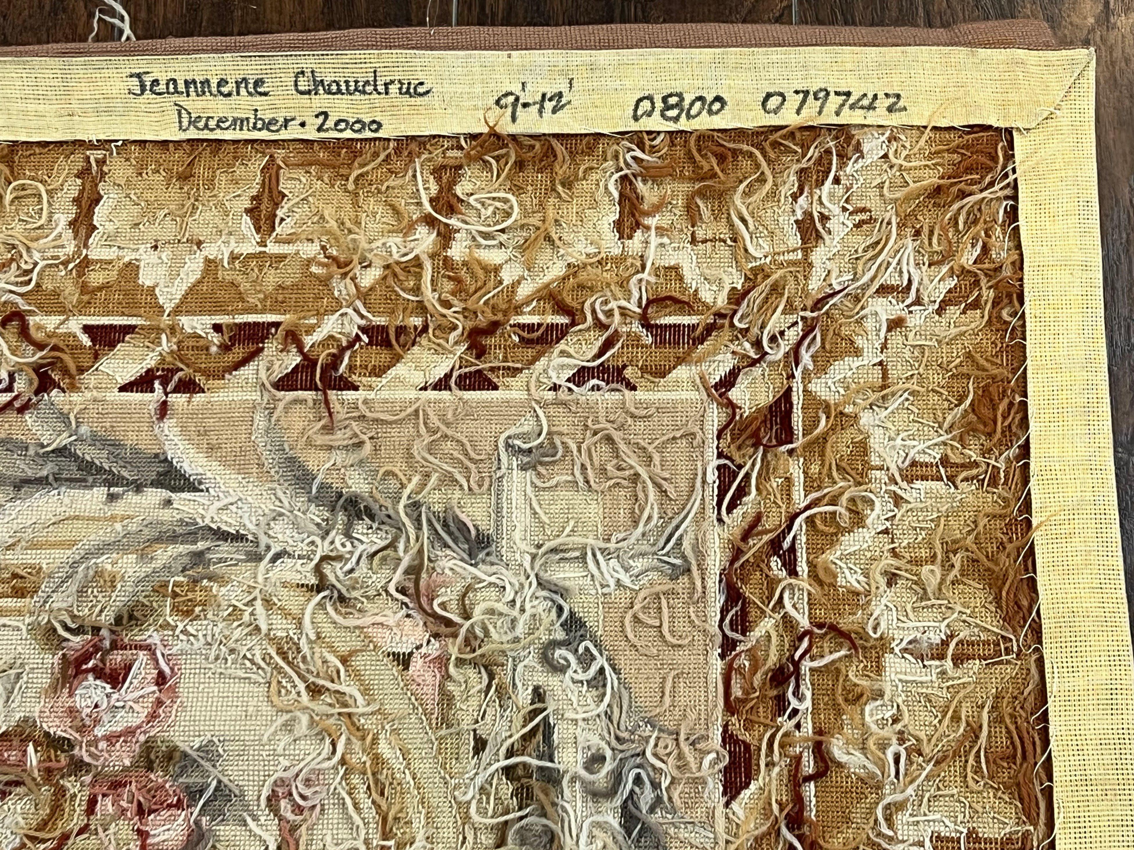 Aubusson Rug 9x12, Elegant Savonnerie Carpet 9 x 12 ft, Beige Ivory Tan, Floral, Flatweave Wool Handmade Area Rug 9 x 12 ft, European French