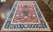 Turkish Flatweave Rug 6x9, Heriz Design, Red and Blue
