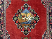 Red Persian Kashan Rug 4x6, Very Fine 260 KPSI, Red and Navy Blue Persian Carpet, Semi Open Field