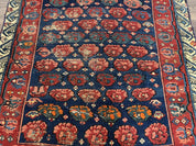 Antique Seychour Rug 4x7, Collectible Kuba Caucasian Carpet, Wool Handmade, Red Navy Blue Cream, Repeated Allover Motif, Early 20th Century