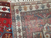 Antique Persian Heriz Karajeh Runner Rug, Red, Hand-Knotted, Wool, 3' 3" x 10' 11"