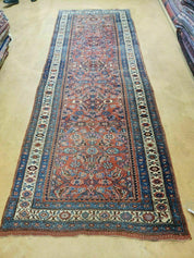3' 8" X 11' Antique Handmade Turkish Wool Rug Veg Dye Runner Nice Rusted Red