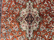 Persian Qum Silk Rug 5x7 - Floral Medallion, Birds, Orange-Red