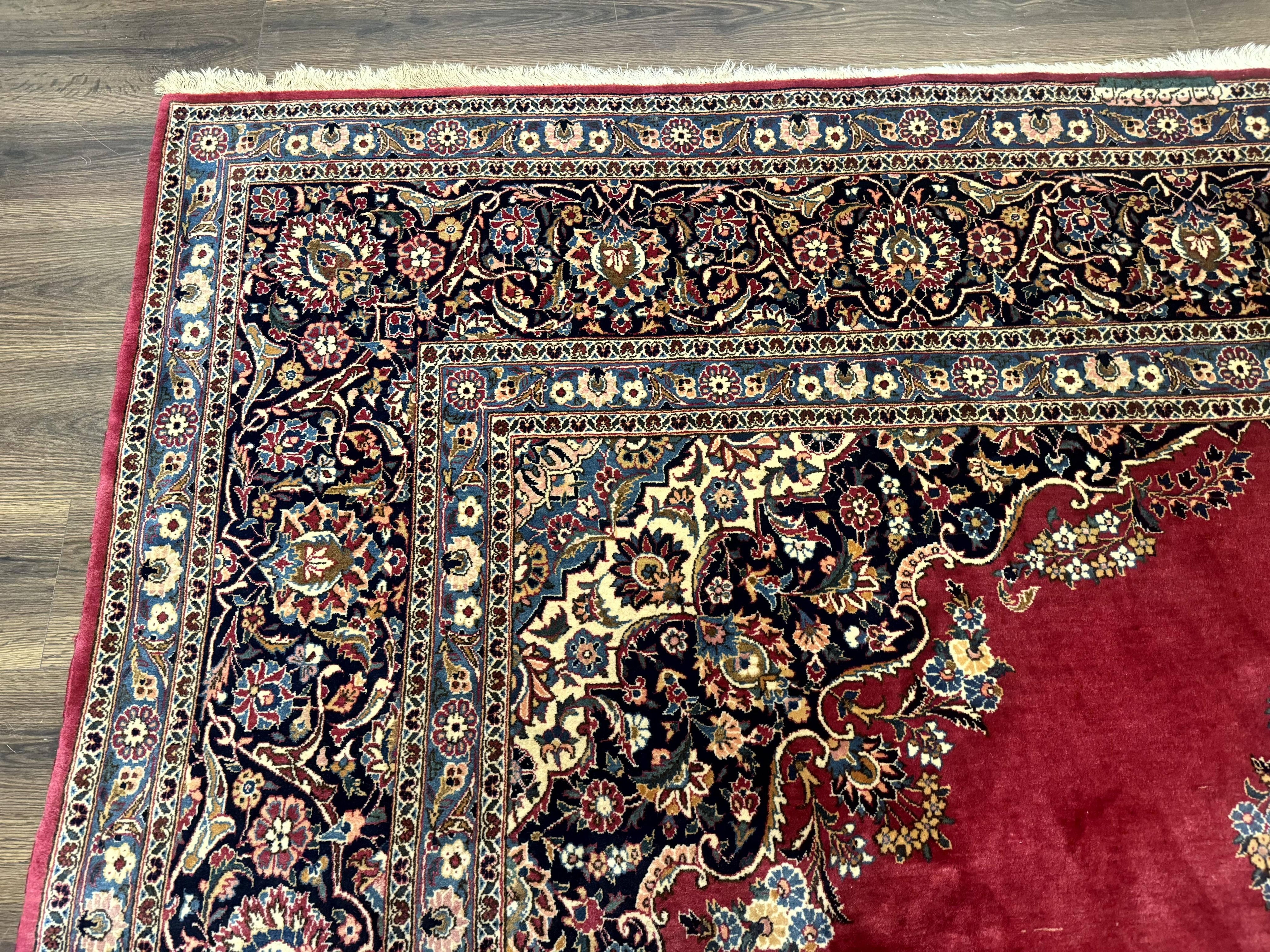 Persian Kashan Rug 9x12, Traditional, Semi Open Field, Red, Signed By Master Weaver, Antique Rug