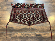 Antique Turkoman Camel Trapping, Turkoman Asmalyk, Red Black Ivory, Handmade, Hand Knotted Tribal Collectible Rug, Rare