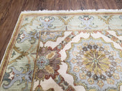 Indo Sultanabad Area Rug 8 x 9.5, Wool Hand-Knotted Ivory Green Teal Decorative Rug, Floral Panel Carpet, Indian Rug, 8 x 10 Bedroom Rug