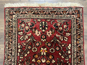 Small Persian Sarouk Rug 2x4 ft, Allover Floral Pattern, Red Black Cream, Hand Knotted Wool Traditional Oriental Carpet, Antique Persian Rug 2 x 4