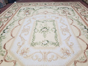 Elegant Aubusson Rug 10 x 14, Cream and Ivory Simple Aubusson Floral Carpet, Hand-Woven, European, New Aubusson Rug, Wool Area Rug, Violins