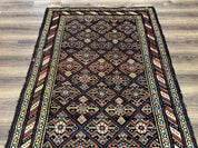 Antique Persian Wide Runner Rug 4x9, Kurdish Rug, Panel Design, Rainbow Border, Rare Tribal Rug