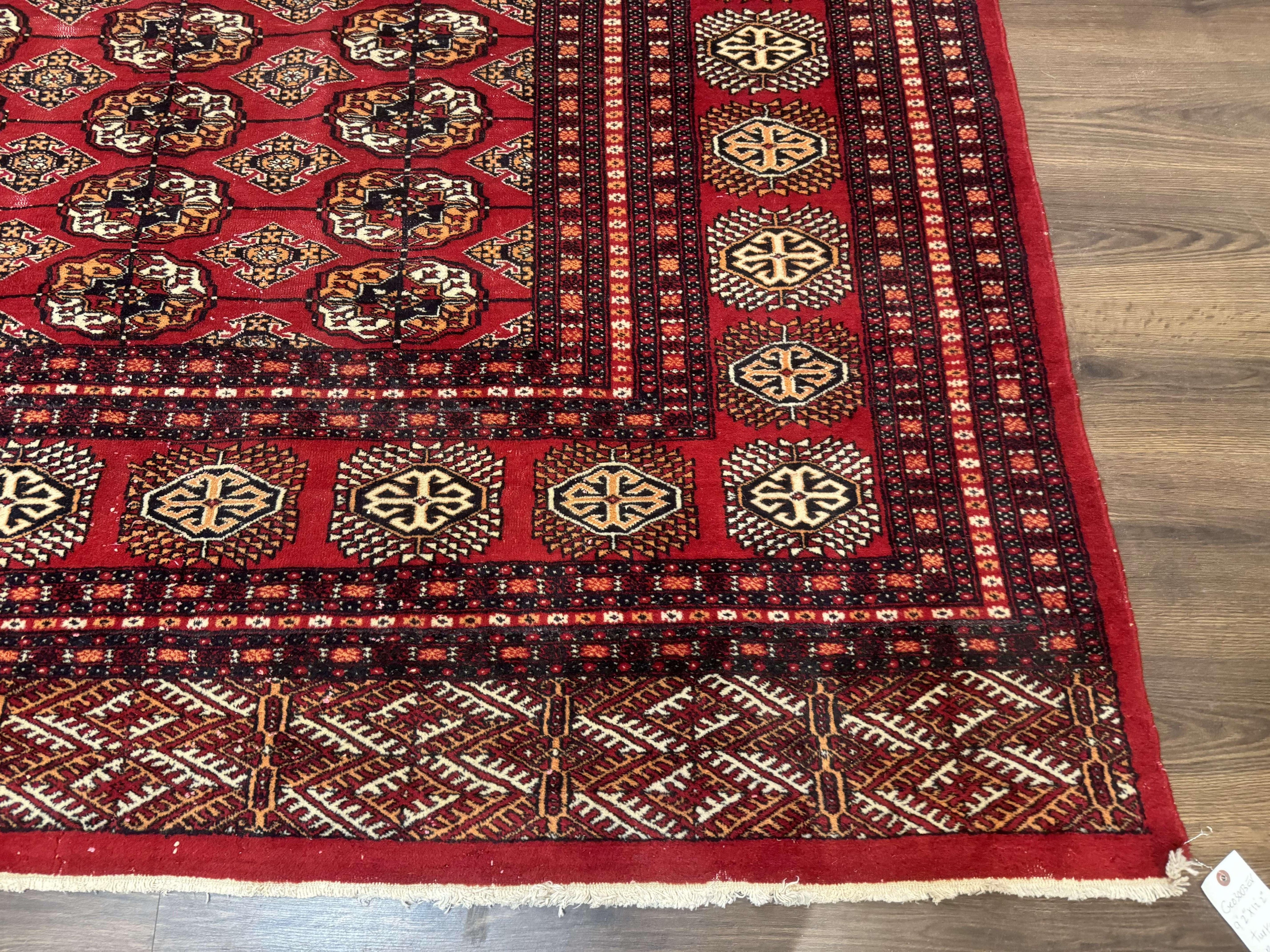 Bokhara Rug 9x12, Red Turkoman Rug, Pakistani Rug, Tribal Carpet, Wool Rug, Red Rug
