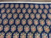 Persian Rug 9x12, Authentic Hand Knotted Carpet, Repeated Floral Motif Garden of Eden, Navy Blue Wool Rug 9 x 12, Semi Antique Kirman Rug