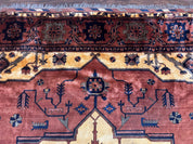 Afghan Heriz Rug 9x12, Tribal Geometric Serapi Carpet, Rust Cream and Navy, Wool on Wool