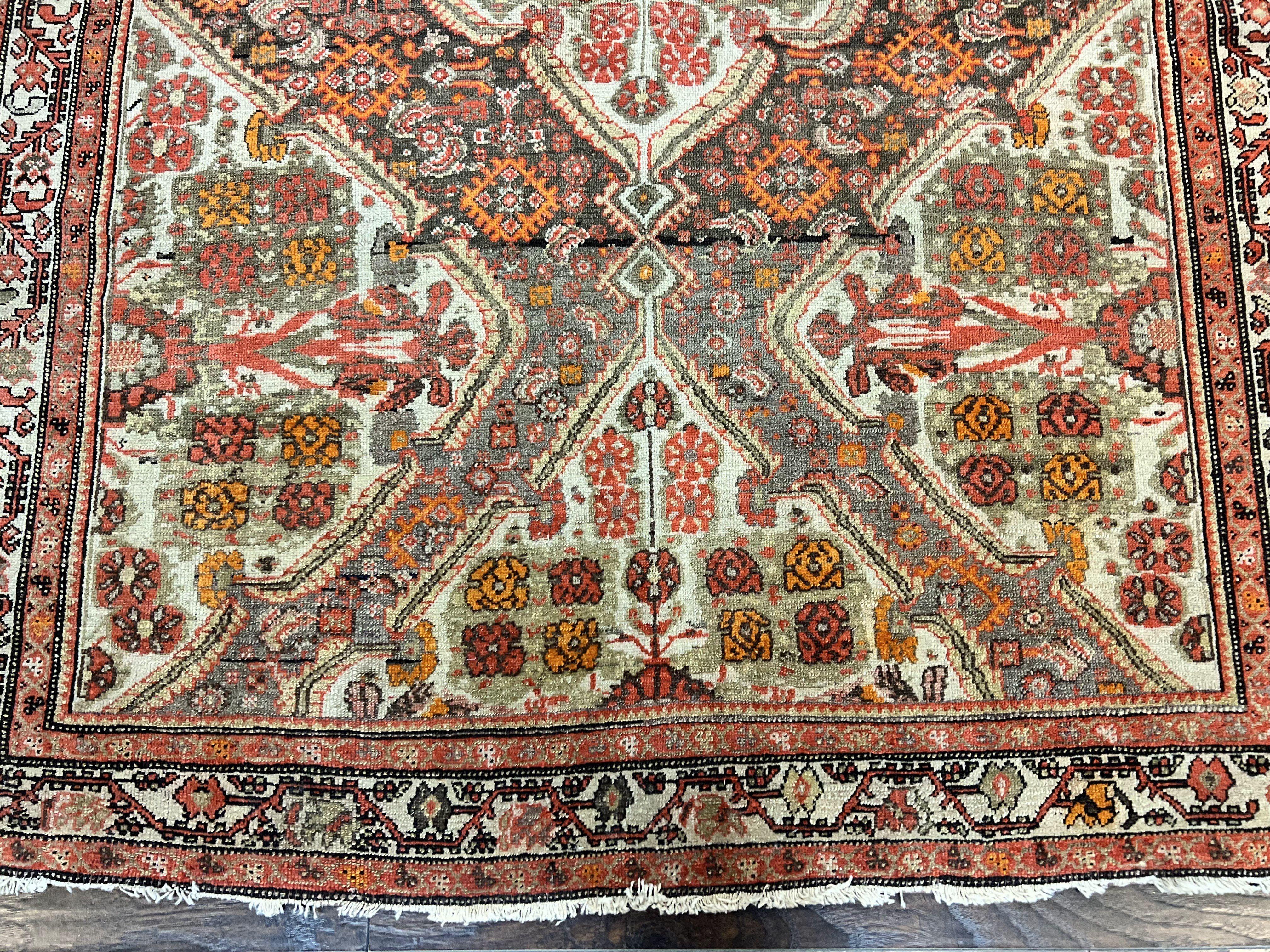Wonderful Antique Persian Malayer Rug 4x6, Wool Hand Knotted Authentic Oriental Carpet, Very Fine