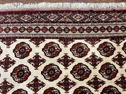 Persian Turkoman Rug 7x8, Almost Square Rare, Hand Knotted, Yamud, Bohemian Rug, Handmade Tribal Rug, Cream Red, Handmade Oriental Carpet