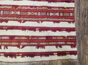 Antique Turkoman Yamud Rug 3x5 ft, 1920s Turkmen Sofreh Table Cover, Bohemian Rug, Tribal Collectible, Striped Rug, Handmade Ivory and Red