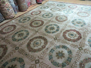 9' X 12' Modern Handmade Indo Lahore Wool Rug Art Deco Olive Ivory Nice Wow
