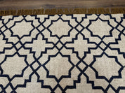 Indian Kilim Rug 8x10, Oat and Navy Blue, Dhurrie Carpet, Handmade, Wool