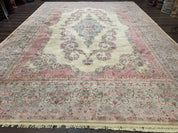 10x14 Karastan Kirman Rug #784 Pastel Ivory Kirman Medallion, Wool Antique Original 700 Series