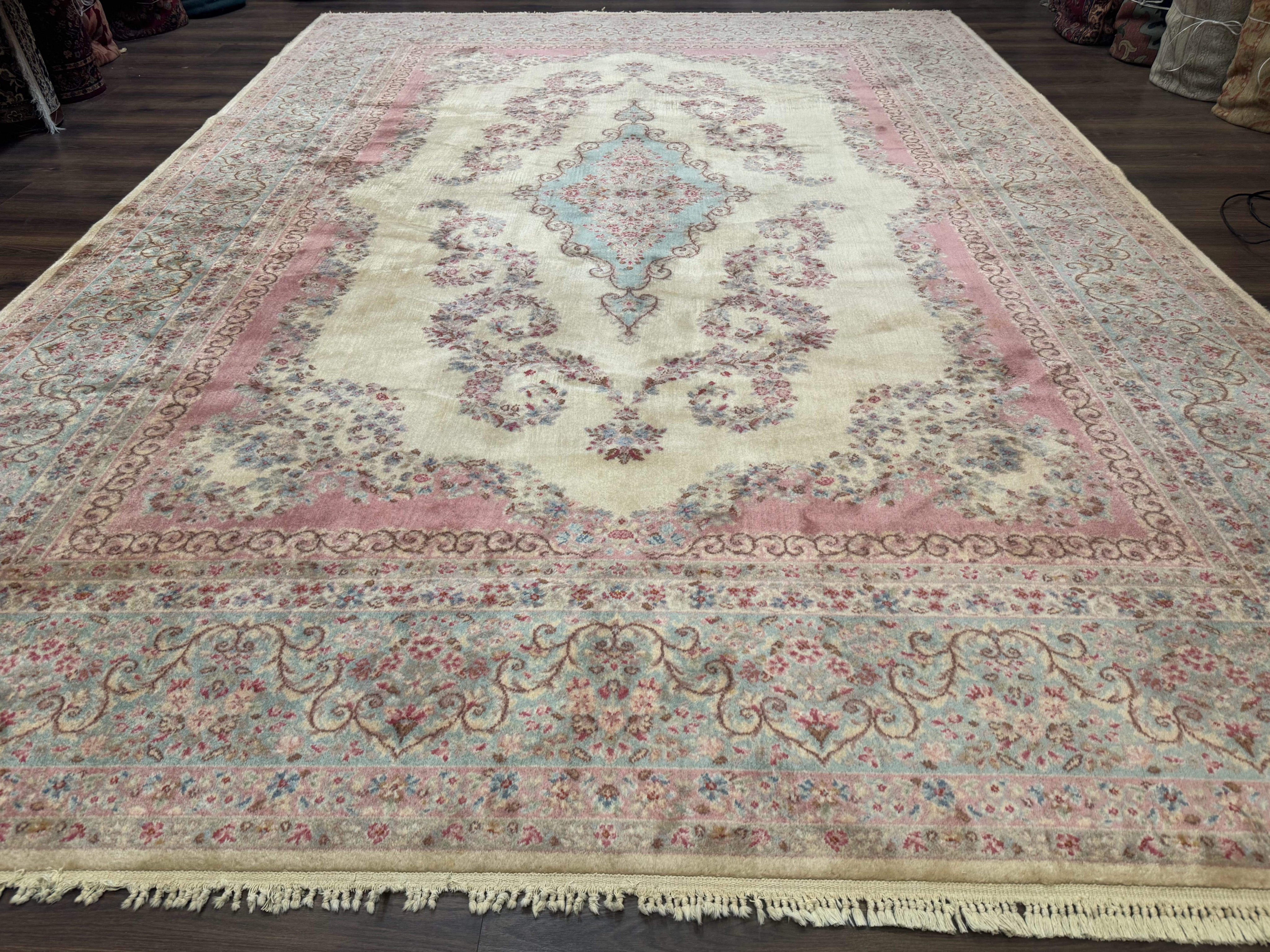 10x14 Karastan Kirman Rug #784 Pastel Ivory Kirman Medallion, Wool Antique Original 700 Series