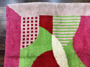 European Shag Rug 4.8 x 4.8, Modern Abstract Design, Green Pink Red, Square Shag Rug, Unique