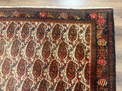 Antique Persian Kurdish Senneh Rug 4.6 x 6.5, Repeated Paisely Boteh Design, Handmade