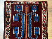 Persian Tribal Rug 1.8 x 2, Small Balouchi Rug, Unique Design, Burgundy and Blue