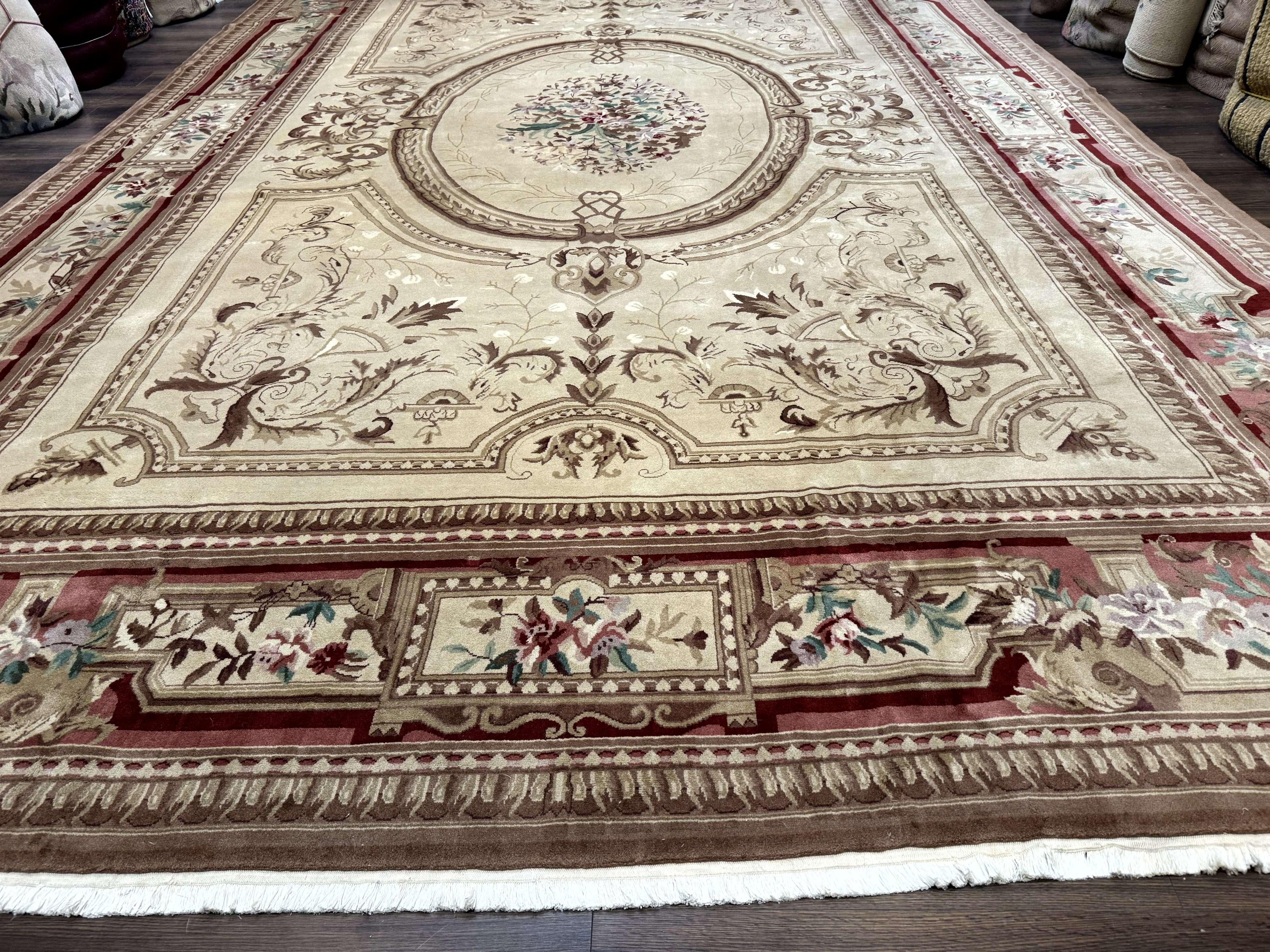 Palace Size Aubusson Rug 12x18, Extra Large, French European Carpet, Soft Wool Pile, Elegant