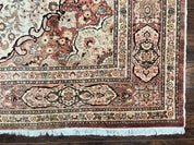 Antique Persian Tabriz Rug 10x12, Wool Hand Knotted Oriental Carpet, Beige Light Red, Floral Medallion