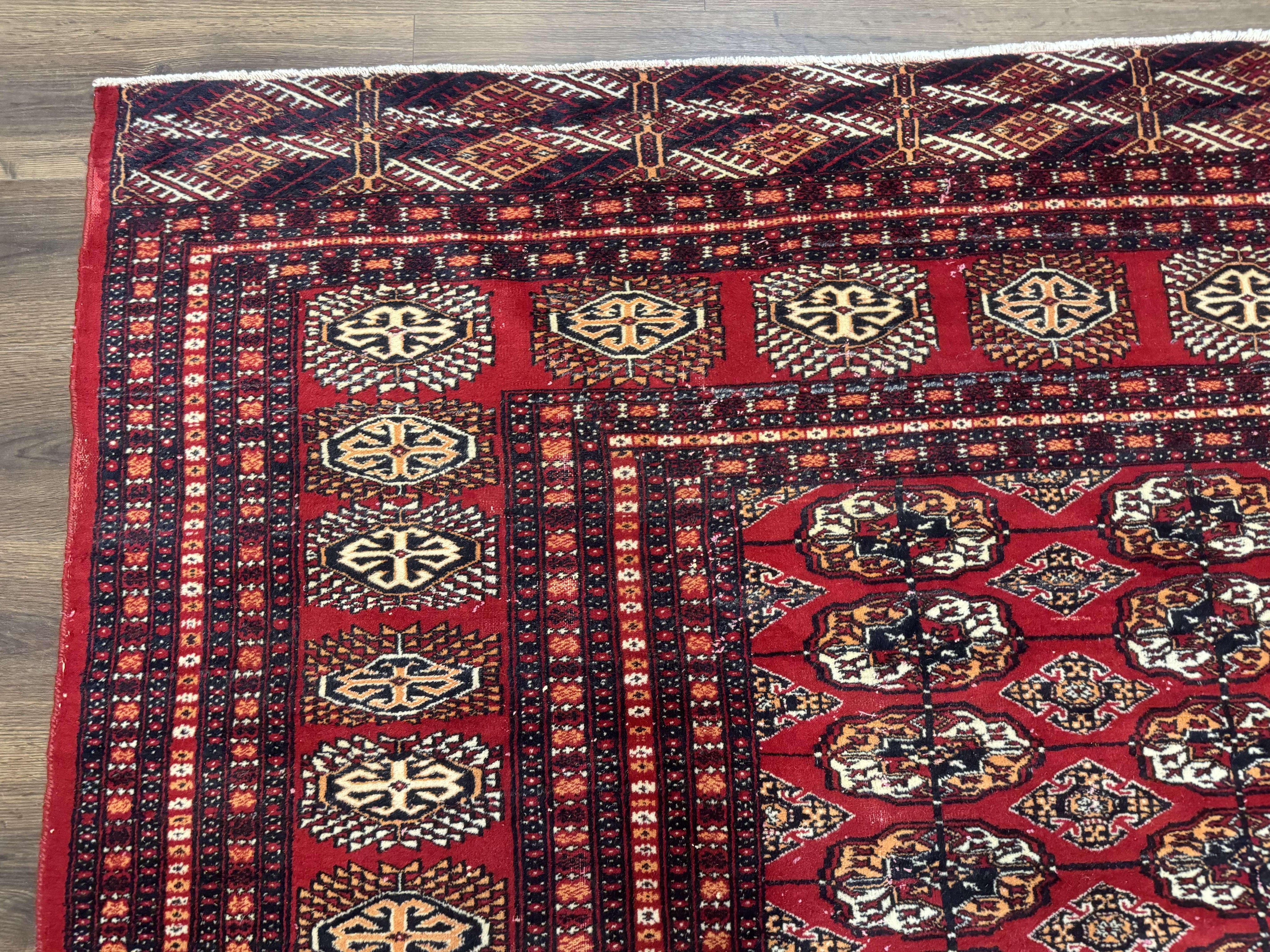 Bokhara Rug 9x12, Red Turkoman Rug, Pakistani Rug, Tribal Carpet, Wool Rug, Red Rug