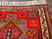 Persian Kurdish Zarand Kilim Rug 5x9, Red, Geometric Medallions, Wide Runner