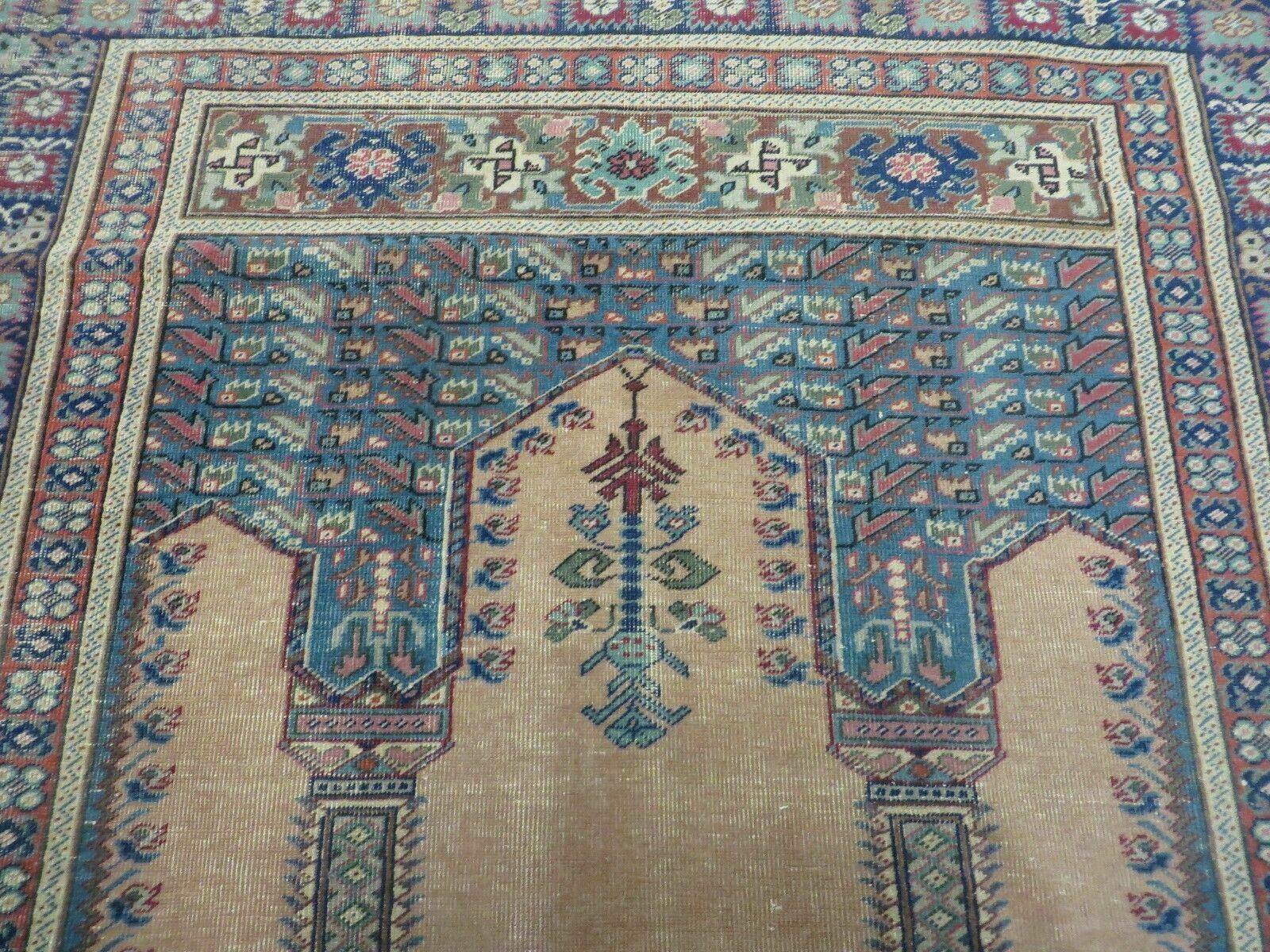 4' X 6' Antique Handmade Turkish Mehrab Prayer Wool Rug Lantern Beautiful