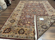 Indo Persian Rug 8x11, Eggplant & Tan, Allover Pattern, Wool Couristan Handmade Rug