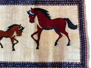 3.5 X 5 Handmade Hand-Knotted Quality Wool Pictorial Brown Horses Animal Rug