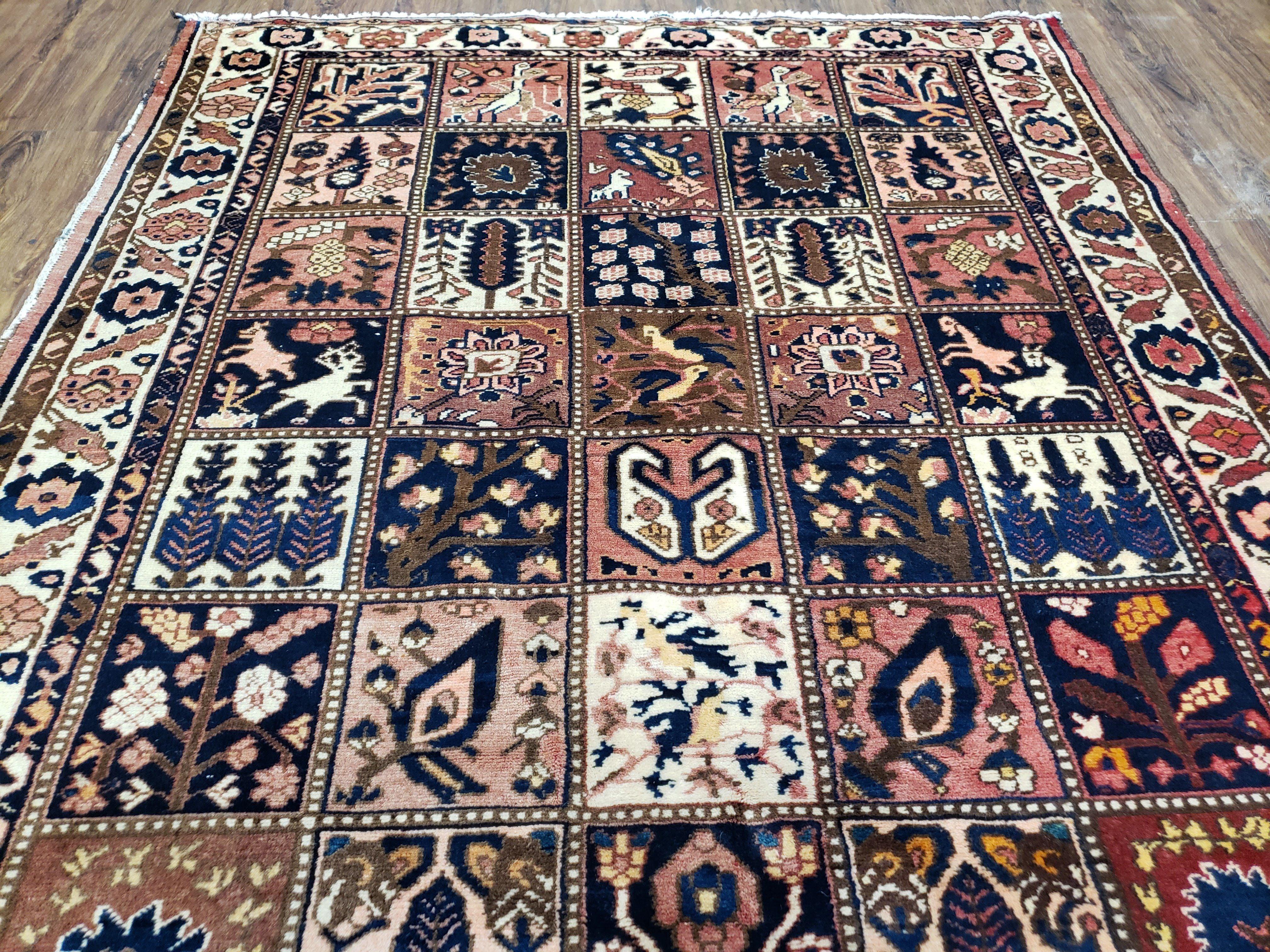 Antique Persian Bakhtiari Rug circa 1920s, Kheshti Panel Design, Wool, Hand-Knotted, 5'3" x 10'