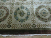 9' X 12' Modern Handmade Indo Lahore Wool Rug Art Deco Olive Ivory Nice Wow