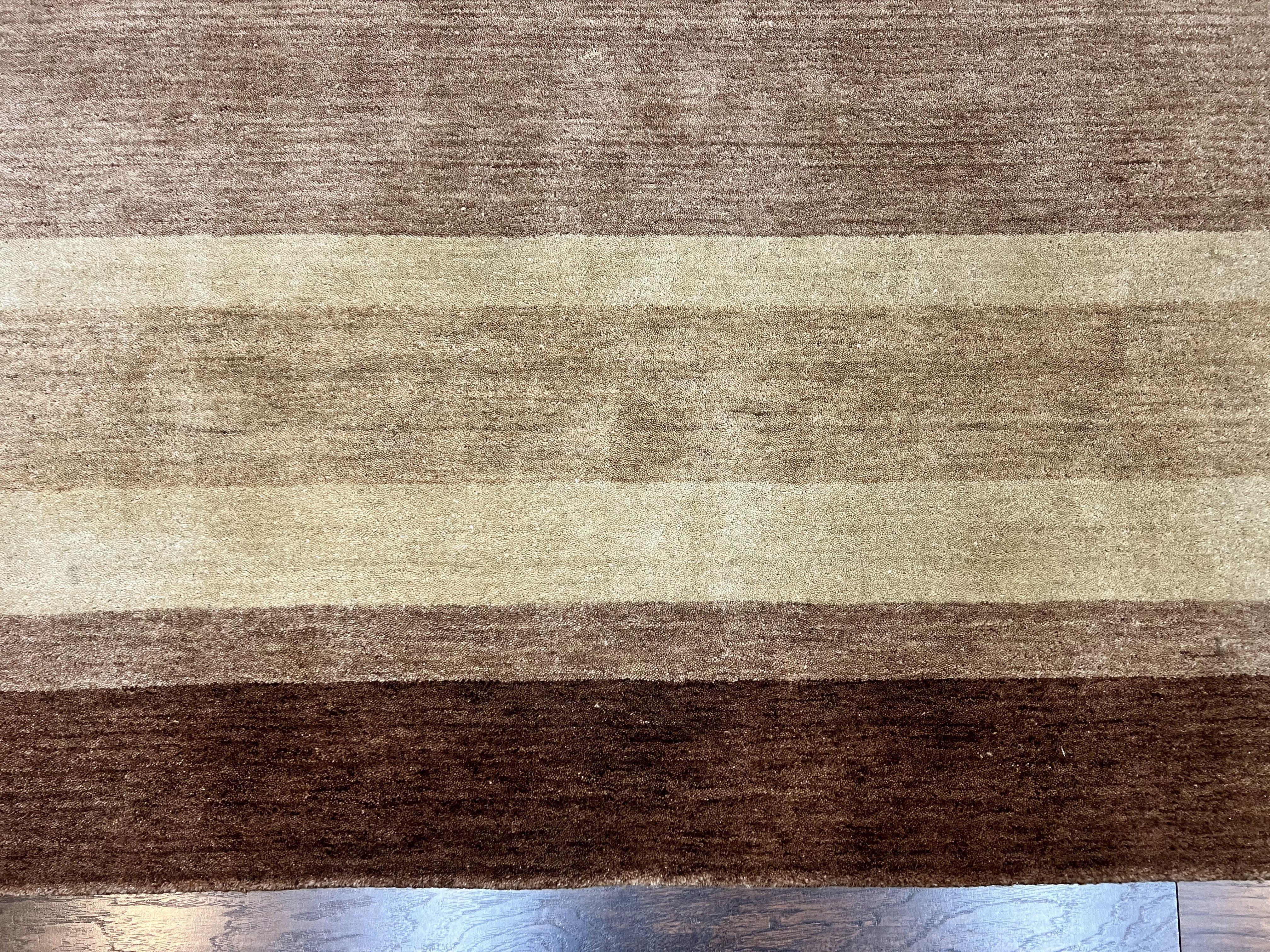 Indo Gabbeh Rug 5x8, Contemporary Wool Stripped Modern Area Rug, Hand Knotted Medium Sized Carpet