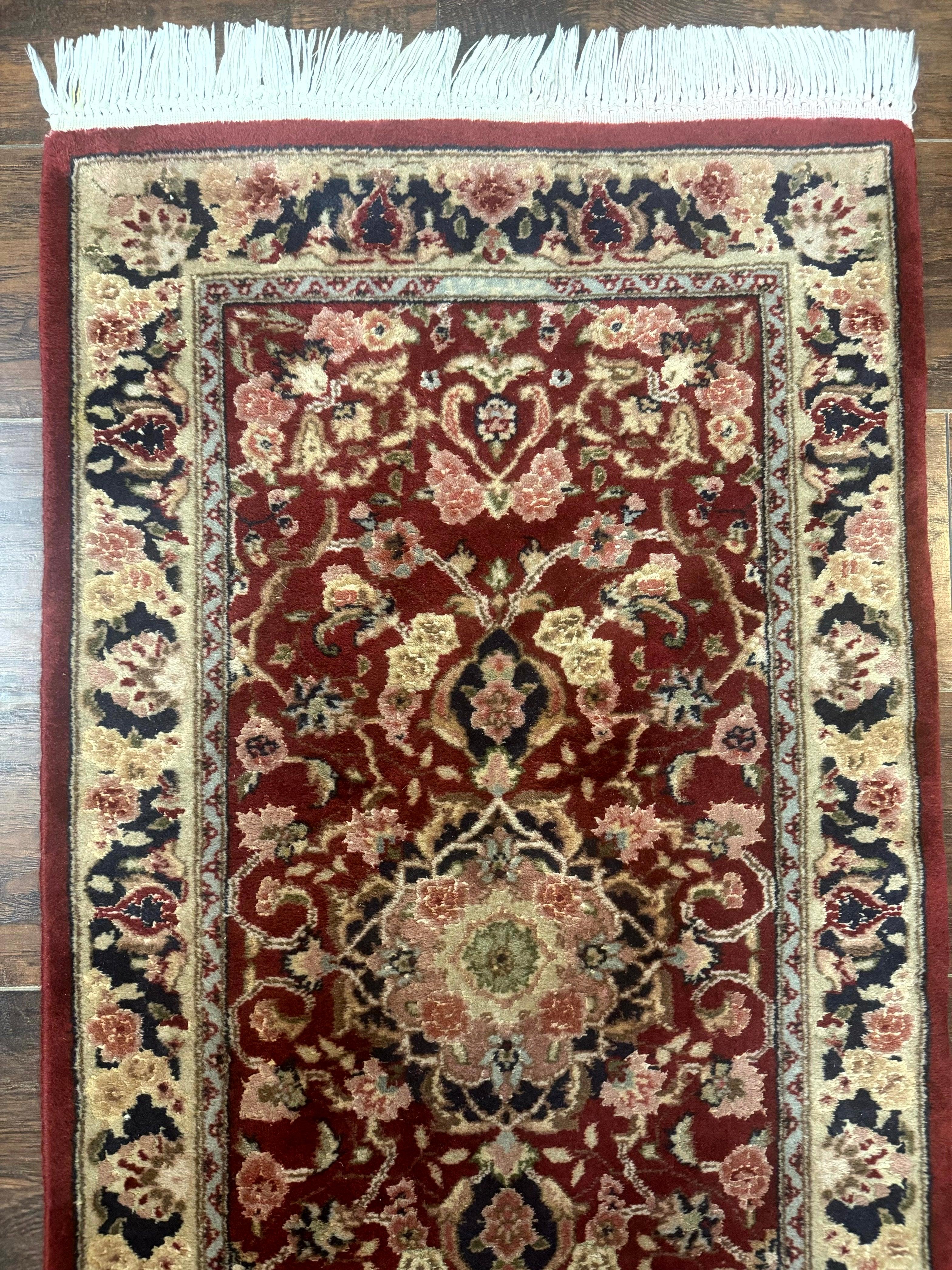 Short Runner Rug 2x6, Fine 200 KPSI, Red Floral Medallion, Wool and Silk Highlights, Persian Runner Rug, Traditional, Sino Persian