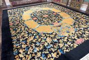 Antique Chinese Peking Rug 12.6 x 14.9, Palace Size Asian Oriental Carpet, Art Deco Rug, Rare