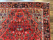 Antique Persian Tribal Rug 4x7, Red, Geometric Medallion, Handmade, Wool, Persian Zanjan Rug
