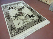 4' X 6' Modern Tibetan Nepal Art Deco Chinese Hand Knotted Wool Rug Horses Nice