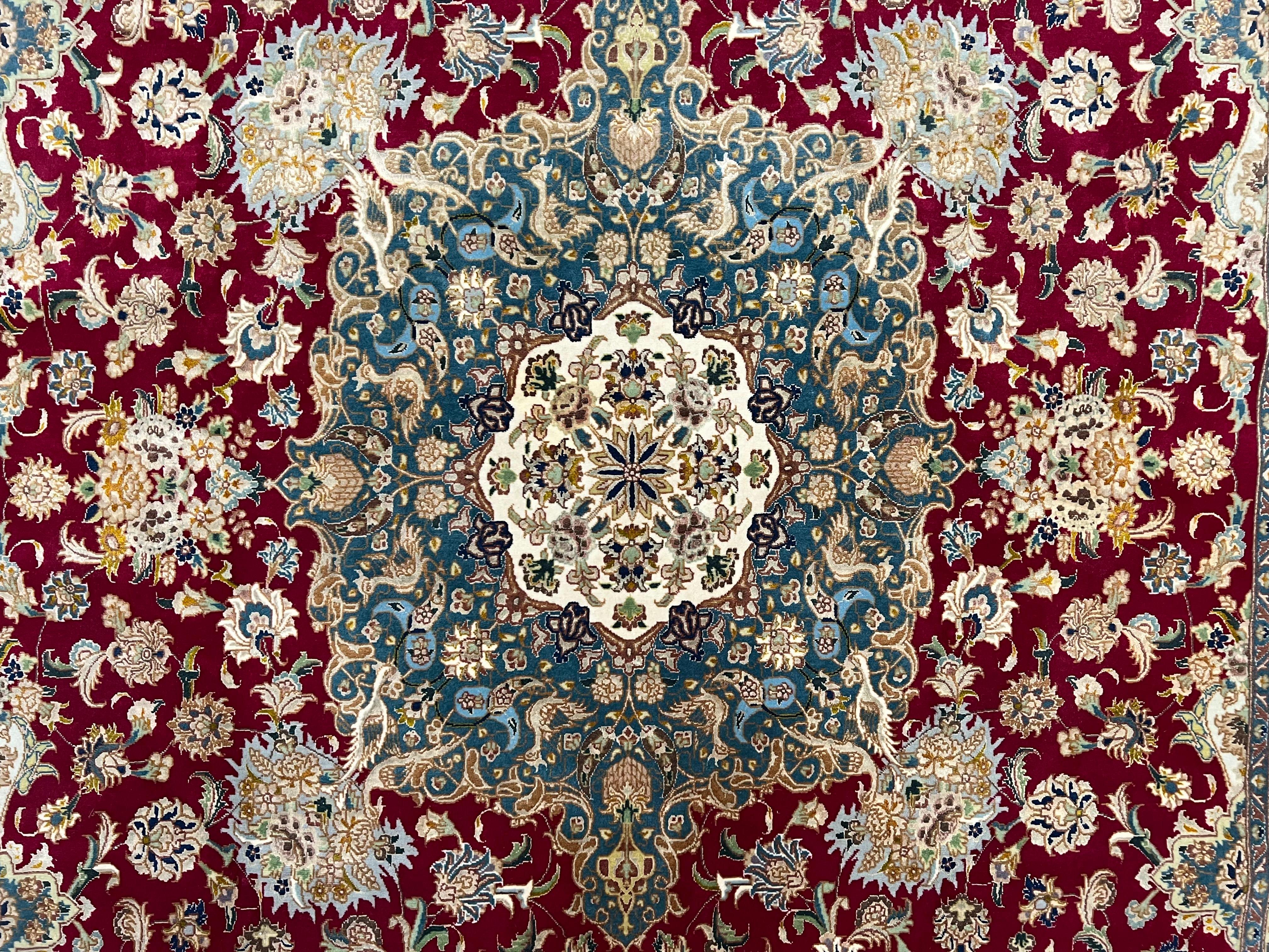 Stunning Persian Tabriz Rug 5x7, Signed by Masterweaver, Maroon, Floral Medallion, Ultra Fine 70 Raj 625 KPSI, Kork Wool Silk Foundation, Handmade