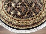Round Indo Persian Rug 6x6, Indian Bidjar Rug, Navy Blue and Beige