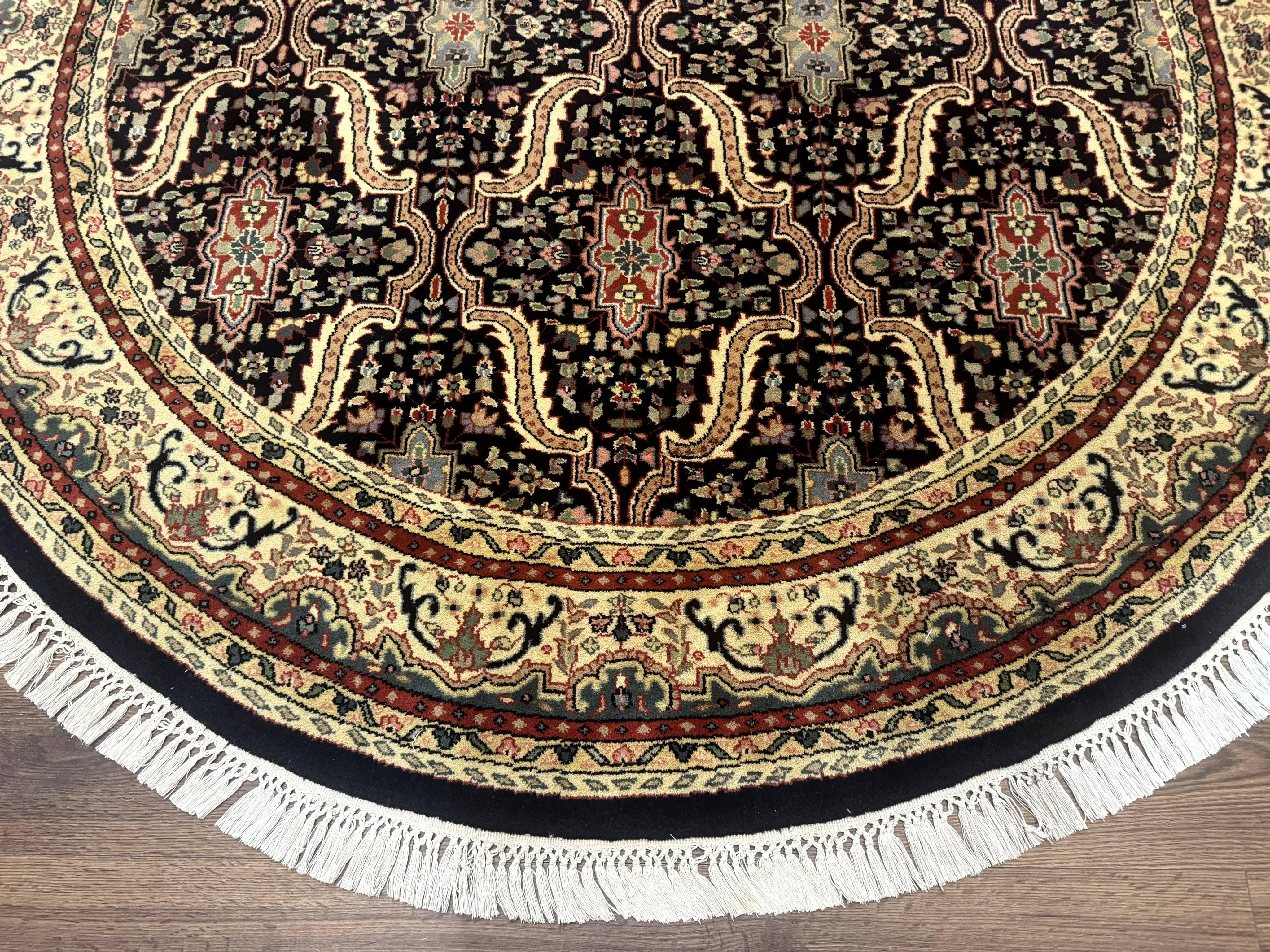 Round Indo Persian Rug 6x6, Indian Bidjar Rug, Navy Blue and Beige