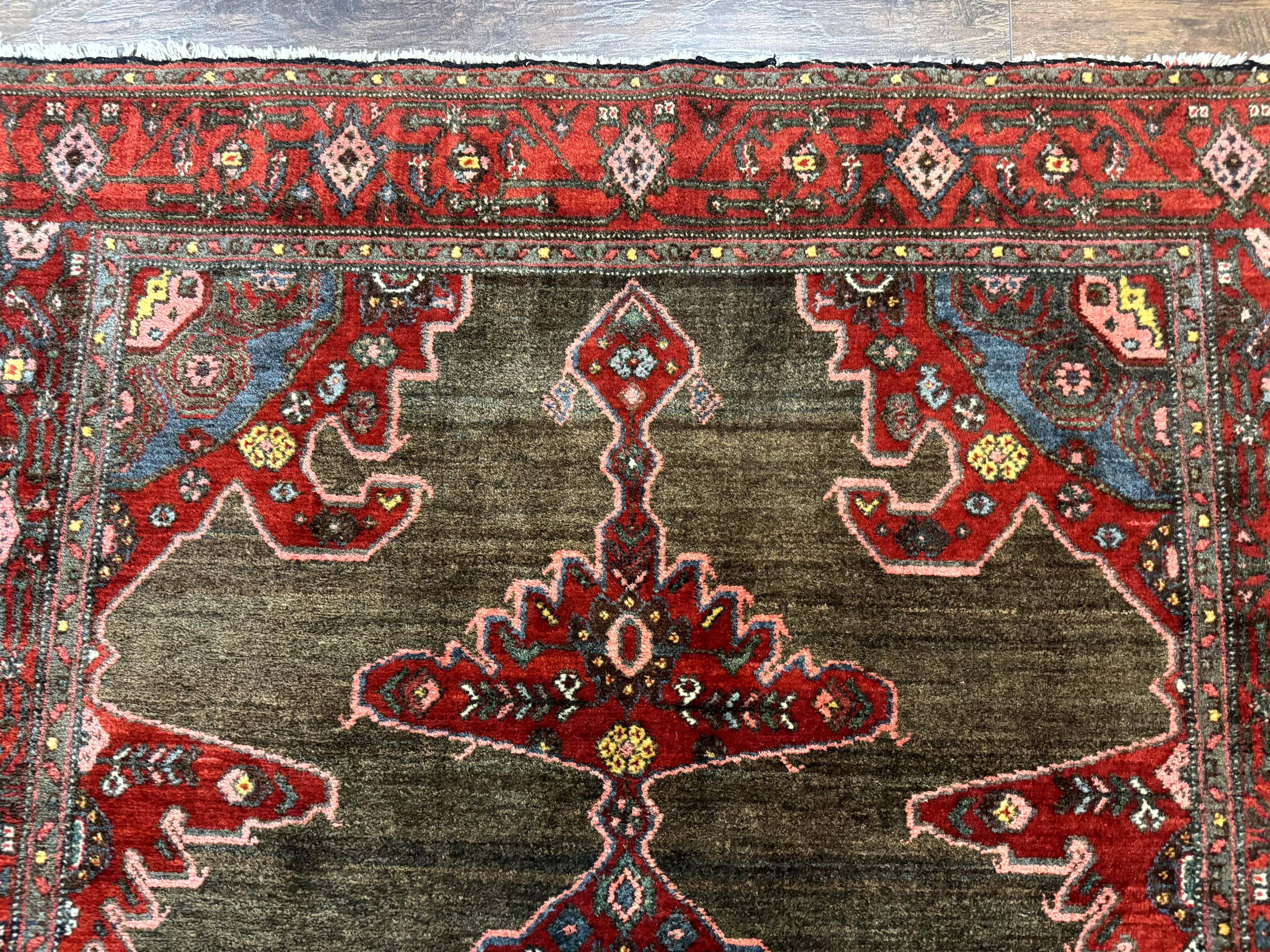 Antique Persian Tribal Rug 5x7, Geometric Wool Carpet, Kurdish Senneh Rug