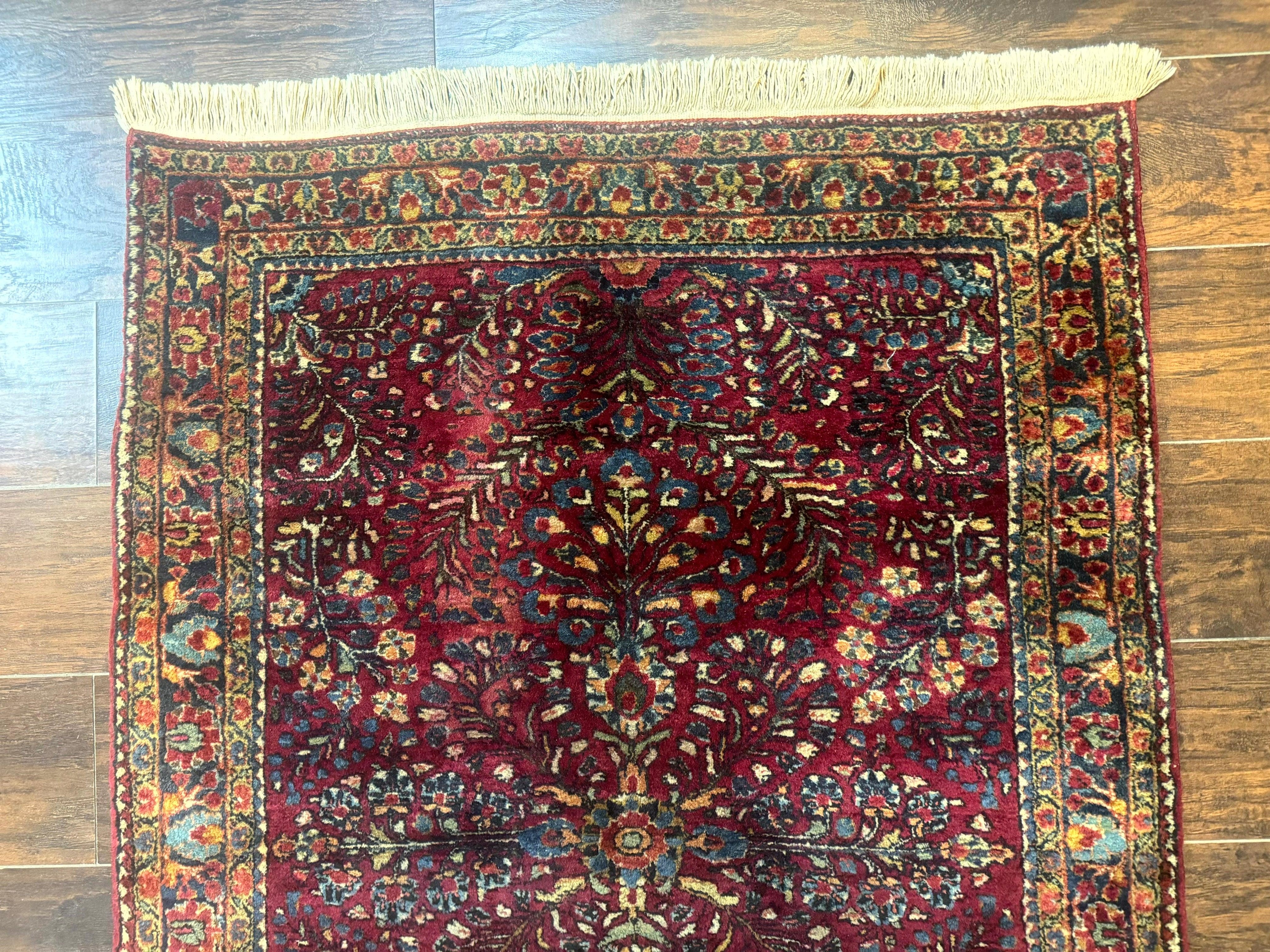 Antique Persian Sarouk Rug 3.6 x 5, Red, 1920s Persian Carpet
